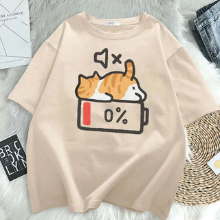 Retro Cat Print Loose T-Shirt – Comfy Summer Tee for Women (S–5XL)