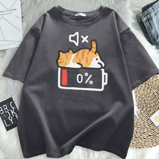 Retro Cat Print Loose T-Shirt – Comfy Summer Tee for Women (S–5XL)