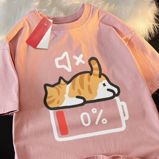 Retro Cat Print Loose T-Shirt – Comfy Summer Tee for Women (S–5XL)
