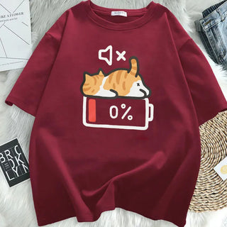 Retro Cat Print Loose T-Shirt – Comfy Summer Tee for Women (S–5XL)
