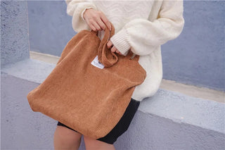 Simple INS Corduroy Shopping Tote Bag Bags by The Kawaii Shoppu | The Kawaii Shoppu
