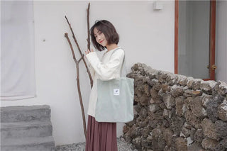 Simple INS Corduroy Shopping Tote Bag Bags by The Kawaii Shoppu | The Kawaii Shoppu