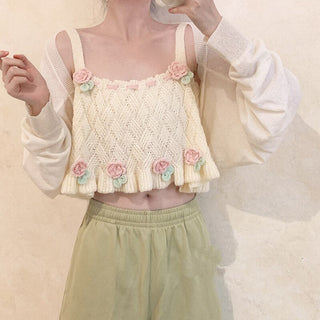 Sweet Girl Retro Loose Knitted Crop Top One Size Clothing and Accessories by The Kawaii Shoppu | The Kawaii Shoppu