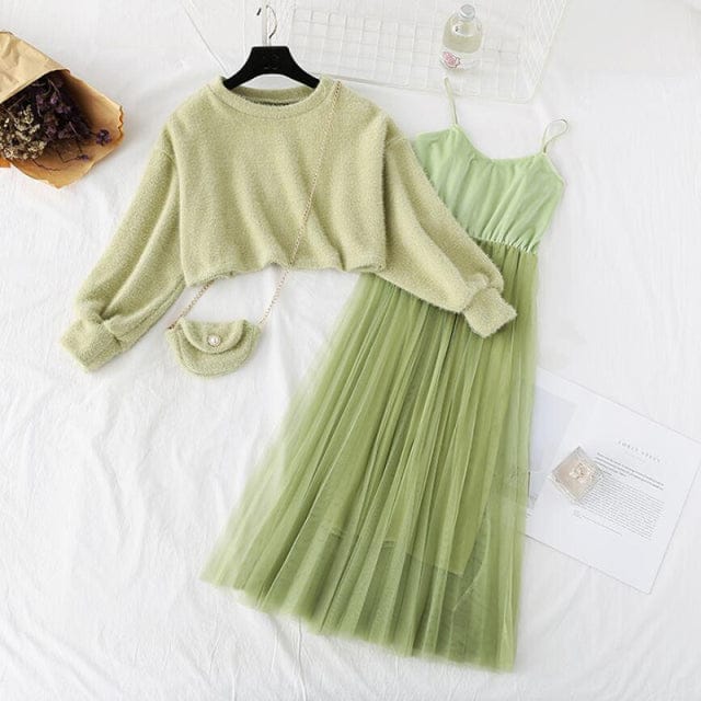 2 Piece Crop Top/Dress & Bag green XL Clothing and Accessories The Kawaii Shoppu