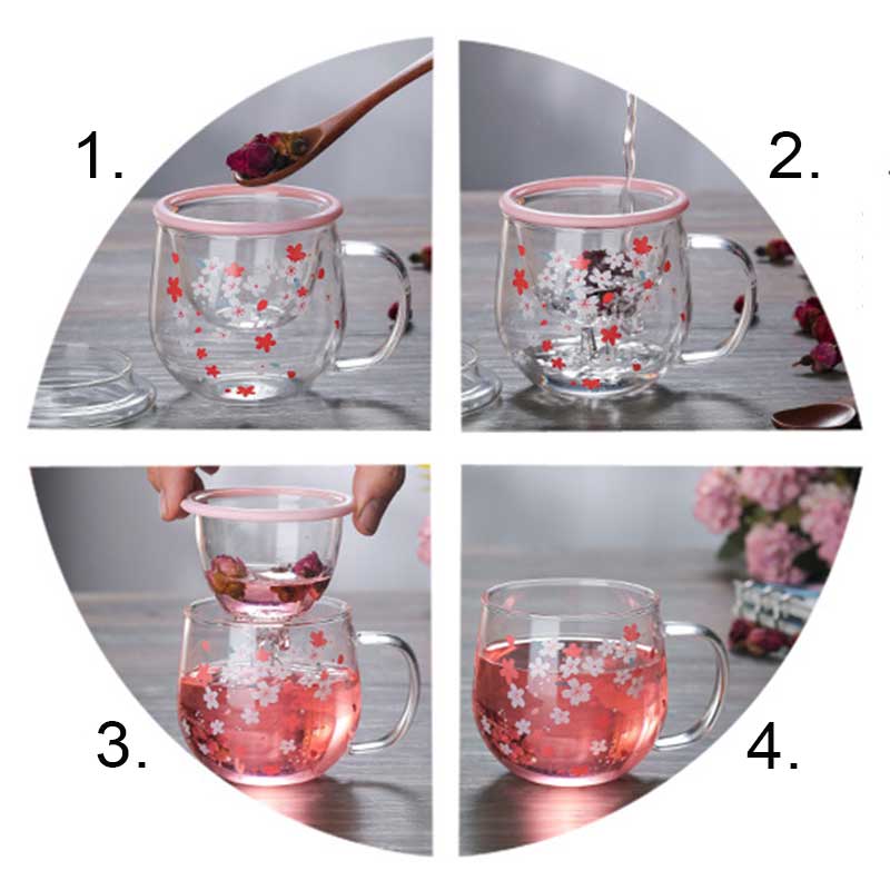 300ml Tea Infuse Sakura Glass Cup null The Kawaii Shoppu