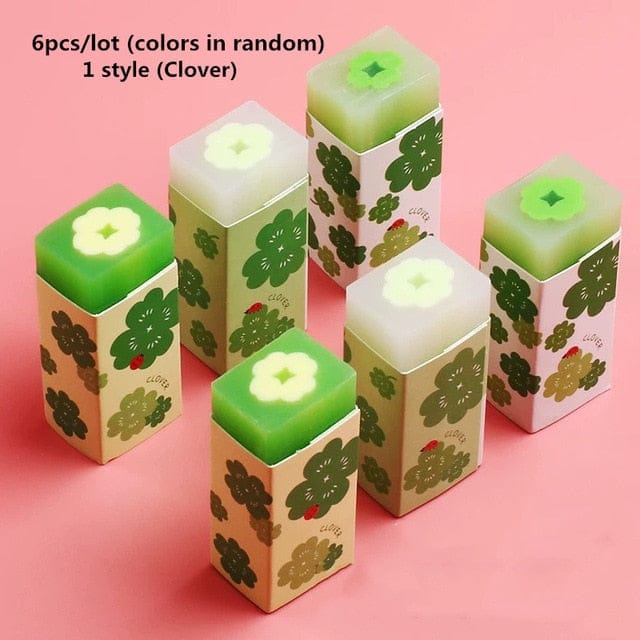 6pcs Kawaii Fruity Sakura Erasers clovers Stationery The Kawaii Shoppu