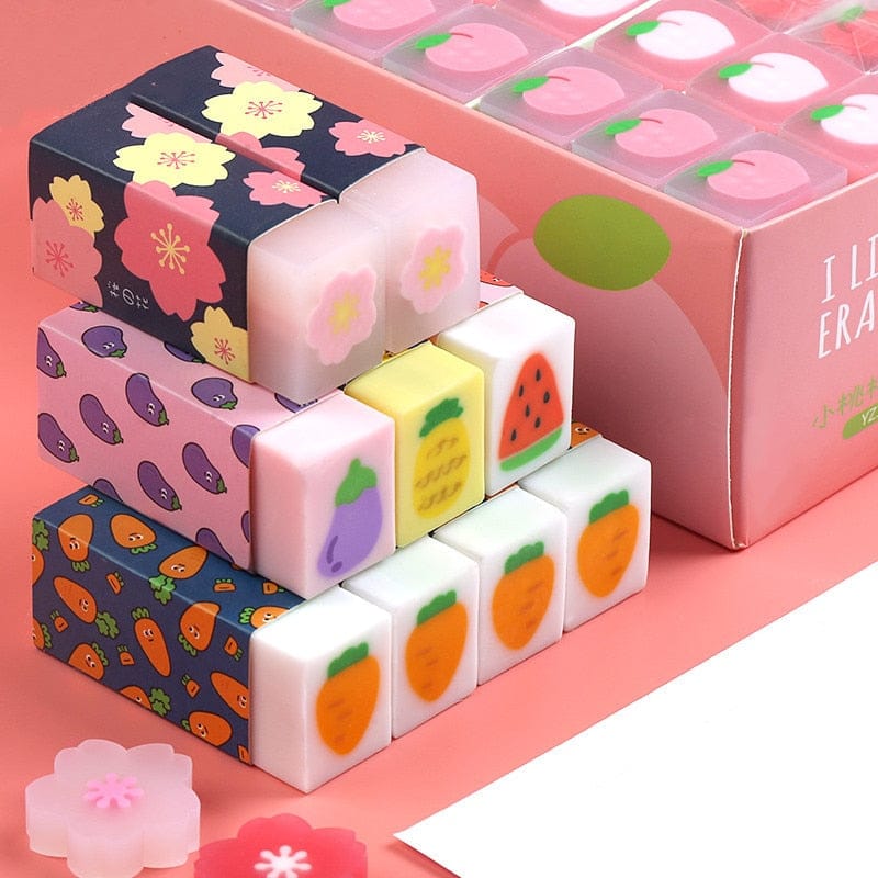 6pcs Kawaii Fruity Sakura Erasers Stationery The Kawaii Shoppu