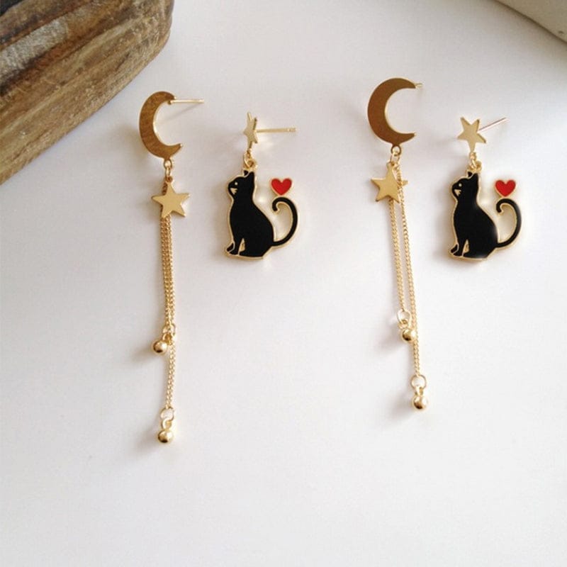 Black Cat Luna Earrings Accessory The Kawaii Shoppu