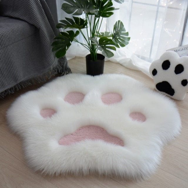 Cat Paw Fluffy Carpet Rug 60x60cm White Pink null The Kawaii Shoppu