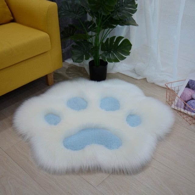 Cat Paw Fluffy Carpet Rug 90x90cm White Blue null The Kawaii Shoppu