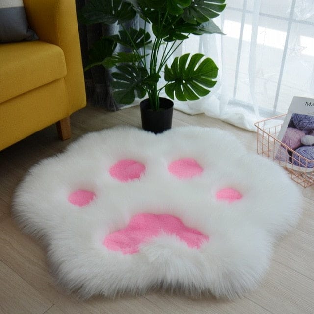 Cat Paw Fluffy Carpet Rug 90x90cm White Rose null The Kawaii Shoppu