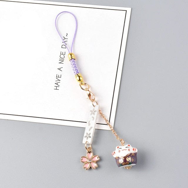 Cute Maneki Neko Japanese Kawaii Phone Strap Violet Accessory The Kawaii Shoppu
