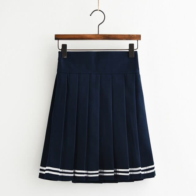 Japanese Harajuku Style Pleated Skirt navy blue white S Fashion The Kawaii Shoppu