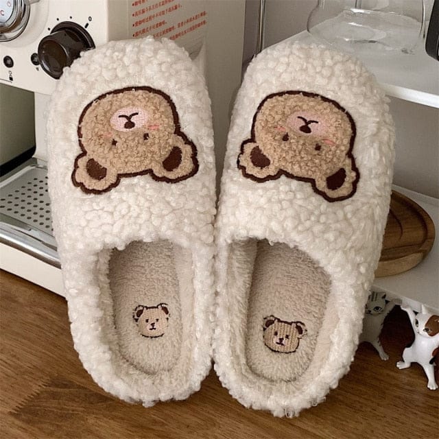 Kawaii Bear Fluffy Cute Slippers White EU 36-37 Shoes The Kawaii Shoppu