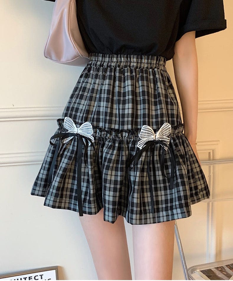 Kawaii Goth Plaid Bow Skirt Black Plaid Fashion The Kawaii Shoppu