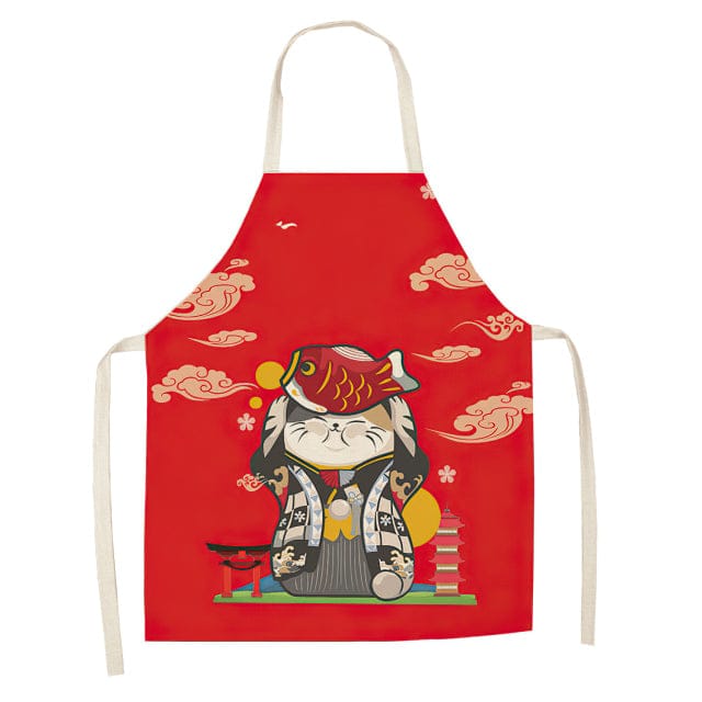 Lucky Cat Chef Kitchen Apron Red Ebisu 55X68CM Clothing and Accessories The Kawaii Shoppu