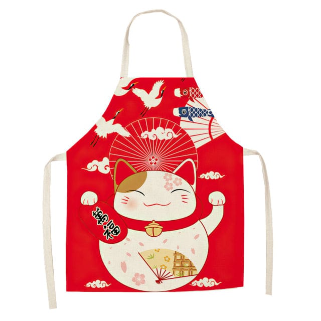 Lucky Cat Chef Kitchen Apron Red Lucky Cat 55X68CM Clothing and Accessories The Kawaii Shoppu