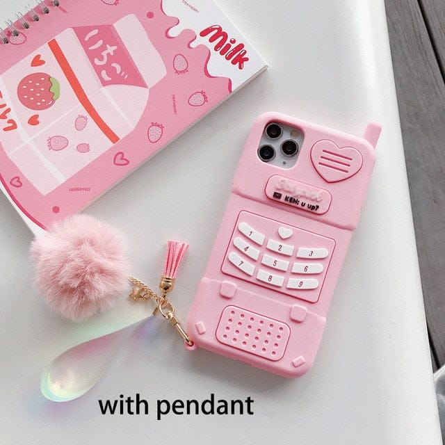 Retro Heart iPhone Case Pink / Purple For 12 Pro Max Pink Case with pendant null The Kawaii Shoppu