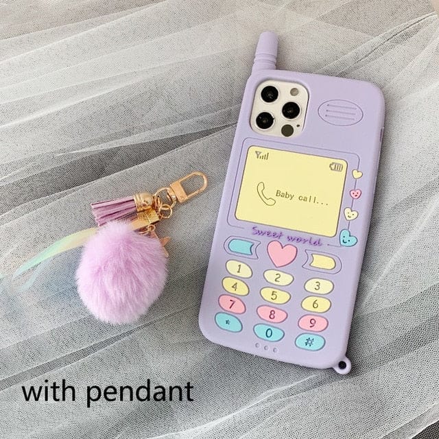 Retro Heart iPhone Case Pink / Purple For 6plus 6Splus Purple with Screen w/Pendant null The Kawaii Shoppu