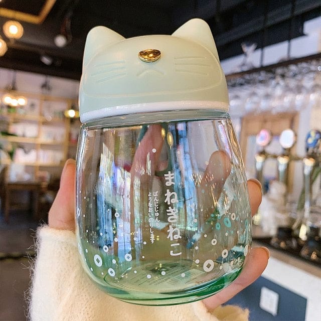Sakura Cat Water Bottle light green null The Kawaii Shoppu