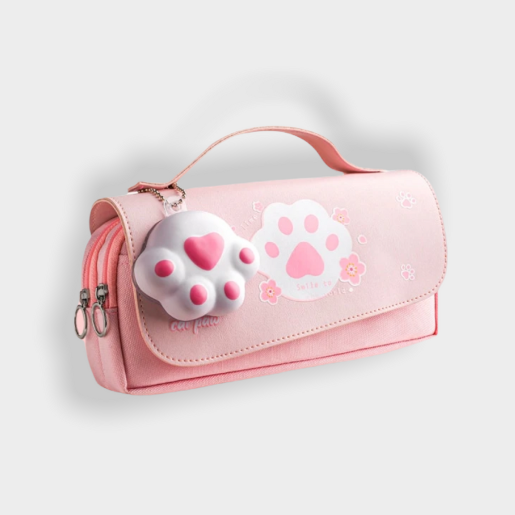 Sakura PU Leather Pencil Case pink cat paw Stationery The Kawaii Shoppu
