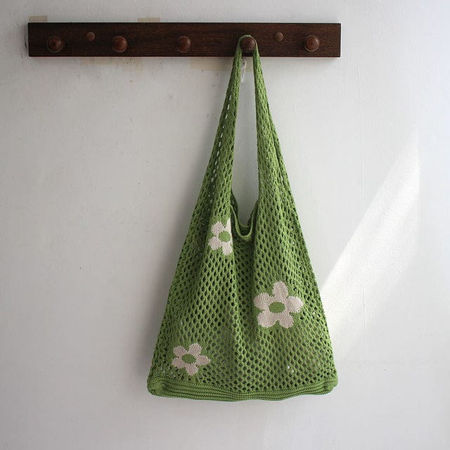 Summer Flower Mesh Tote Shopping Bag Green (30cm<Max Length<50cm) Bags The Kawaii Shoppu