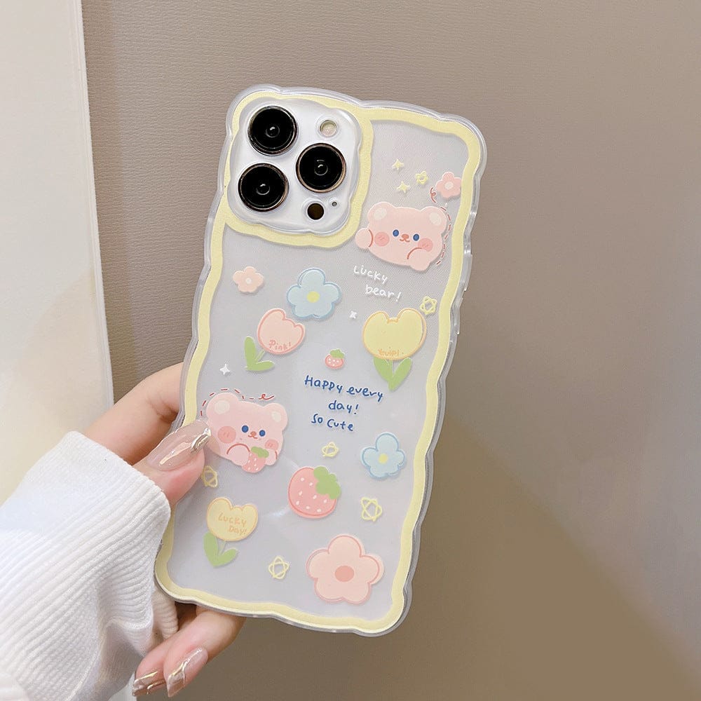 Sweet Summer Chocolate Bear Flowers Transparent Phone Case For iPhone 01 Phone Cases & Covers The Kawaii Shoppu