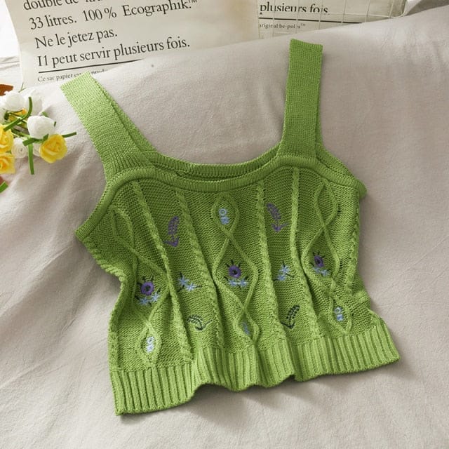WildFlower Knit Strap Crop Cami GREEN One Size Fashion The Kawaii Shoppu