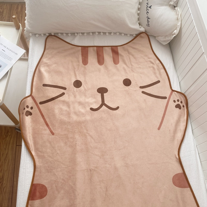 1.5M Shoppu Cute Brown Cat Flannel Blanket Home & Bathroom by The Kawaii Shoppu | The Kawaii Shoppu