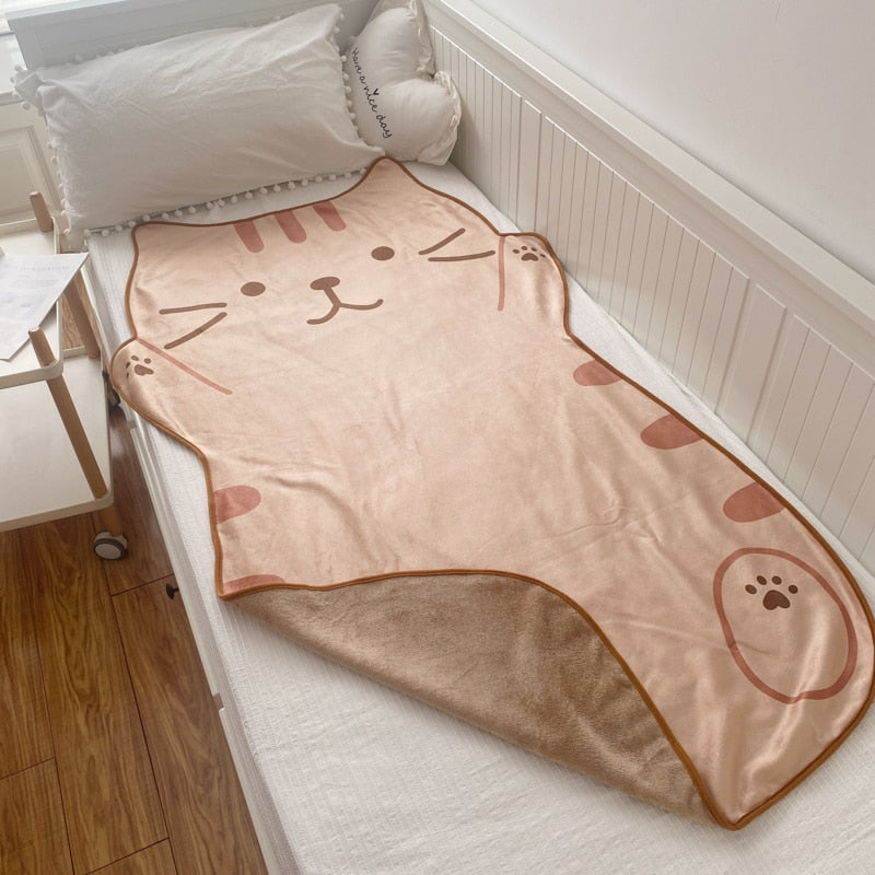 1.5M Shoppu Cute Brown Cat Flannel Blanket Home & Bathroom by The Kawaii Shoppu | The Kawaii Shoppu