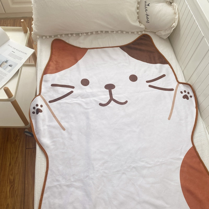 1.5M Shoppu Cute Brown Cat Flannel Blanket Home & Bathroom by The Kawaii Shoppu | The Kawaii Shoppu