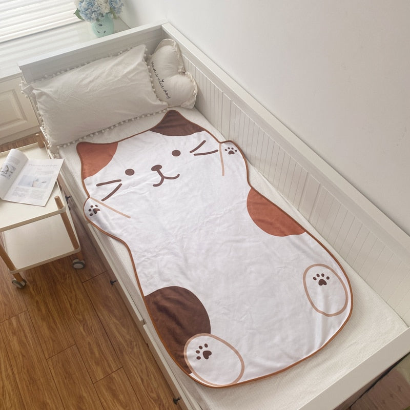 1.5M Shoppu Cute Brown Cat Flannel Blanket Home & Bathroom by The Kawaii Shoppu | The Kawaii Shoppu