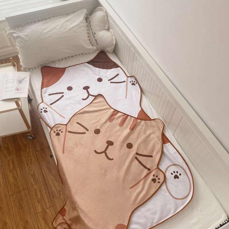 1.5M Shoppu Cute Brown Cat Flannel Blanket Home & Bathroom by The Kawaii Shoppu | The Kawaii Shoppu