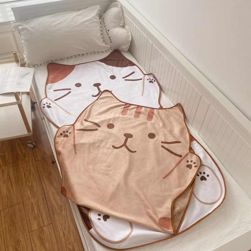 1.5M Shoppu Cute Brown Cat Flannel Blanket Home & Bathroom by The Kawaii Shoppu | The Kawaii Shoppu