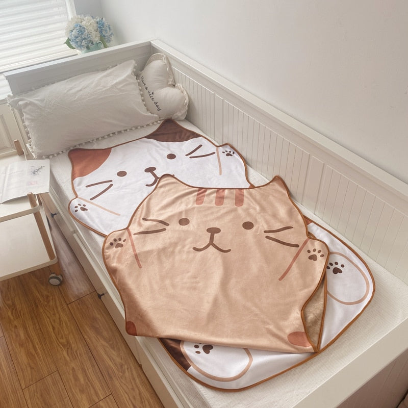 1.5M Shoppu Cute Brown Cat Flannel Blanket Home & Bathroom by The Kawaii Shoppu | The Kawaii Shoppu