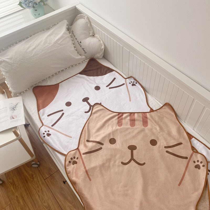 1.5M Shoppu Cute Brown Cat Flannel Blanket Home & Bathroom by The Kawaii Shoppu | The Kawaii Shoppu