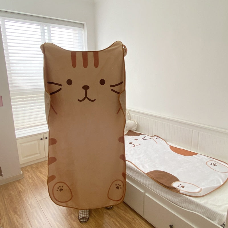 1.5M Shoppu Cute Brown Cat Flannel Blanket Home & Bathroom by The Kawaii Shoppu | The Kawaii Shoppu