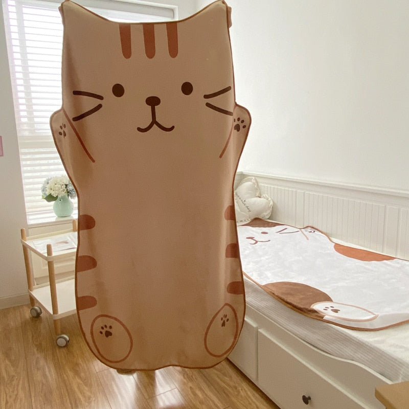 1.5M Shoppu Cute Brown Cat Flannel Blanket Home & Bathroom by The Kawaii Shoppu | The Kawaii Shoppu