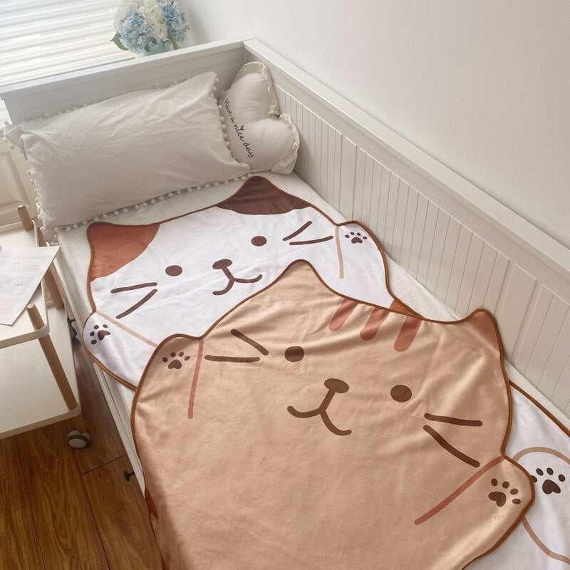 1.5M Shoppu Cute Brown Cat Flannel Blanket Home & Bathroom by The Kawaii Shoppu | The Kawaii Shoppu