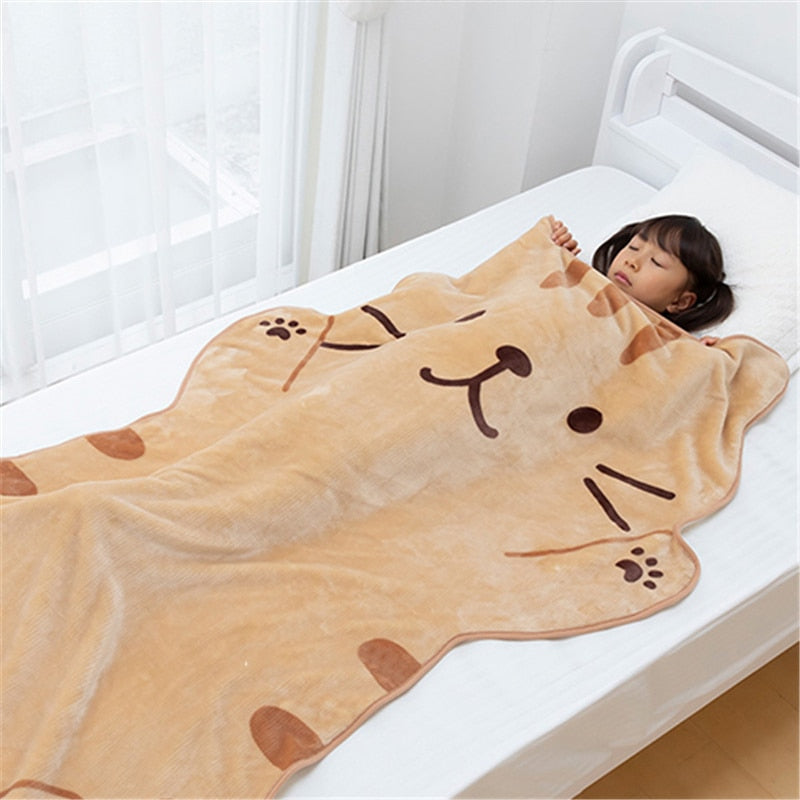 1.5M Shoppu Cute Brown Cat Flannel Blanket Home & Bathroom by The Kawaii Shoppu | The Kawaii Shoppu