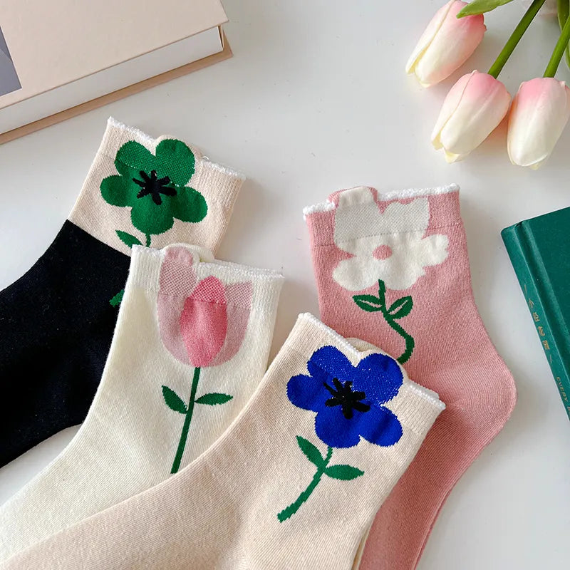 1 Pair Aesthetic Korean Ins Tulip Ankle Socks Clothing and Accessories by The Kawaii Shoppu | The Kawaii Shoppu