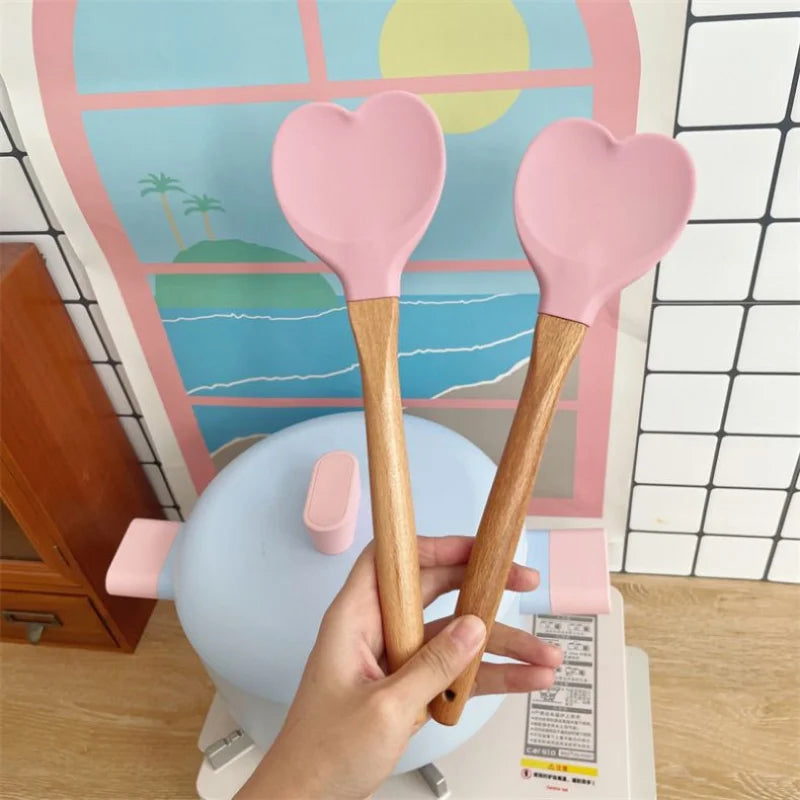 1 PC Pink Love Heart Silicone Spatula Spoon 1 Pink Spatula Home & Kitchen by The Kawaii Shoppu | The Kawaii Shoppu