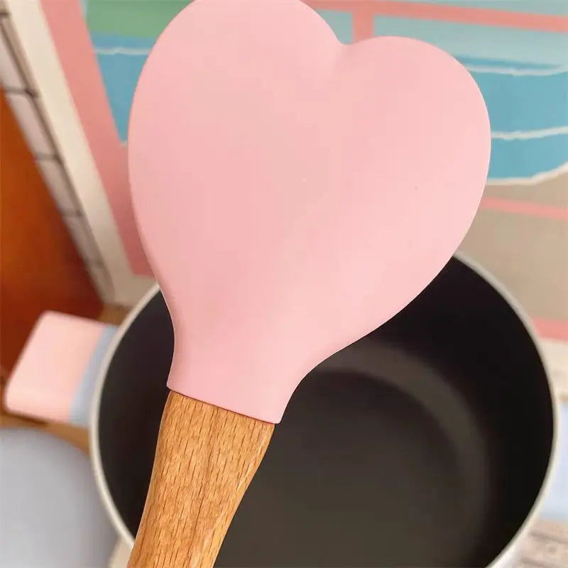 1 PC Pink Love Heart Silicone Spatula Spoon 1 Pink Spatula Home & Kitchen by The Kawaii Shoppu | The Kawaii Shoppu