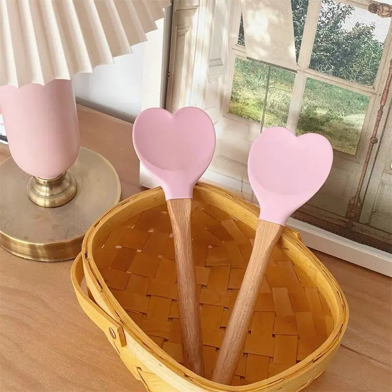 1 PC Pink Love Heart Silicone Spatula Spoon 1 Pink Spatula Home & Kitchen by The Kawaii Shoppu | The Kawaii Shoppu