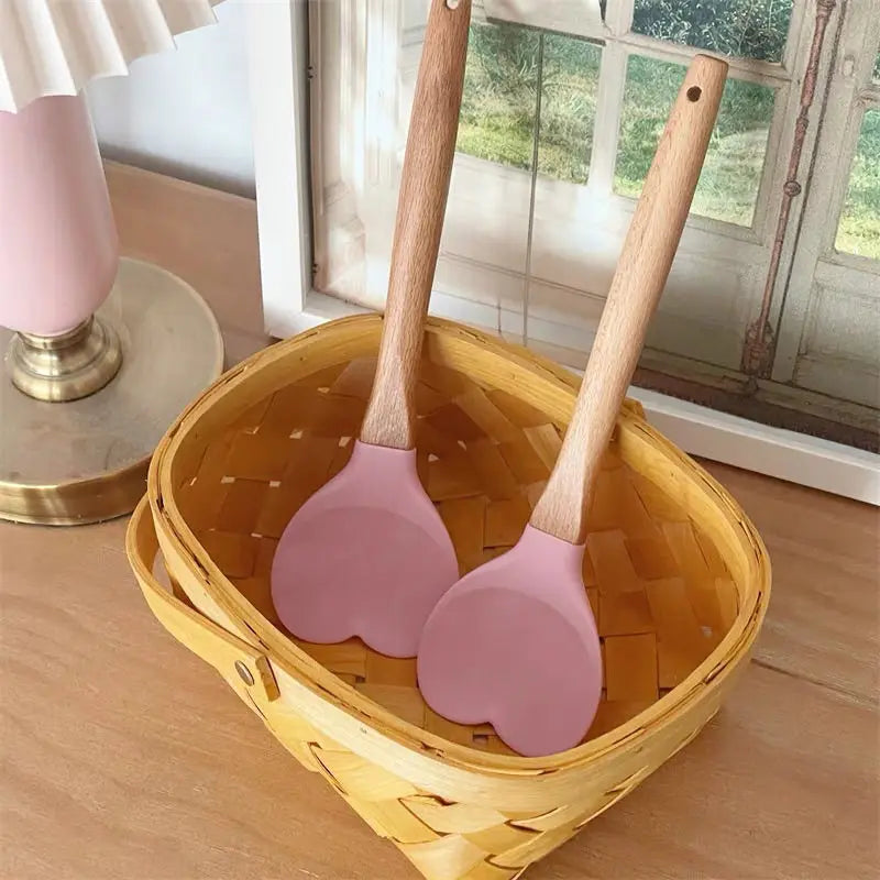 1 PC Pink Love Heart Silicone Spatula Spoon 1 Pink Spatula Home & Kitchen by The Kawaii Shoppu | The Kawaii Shoppu