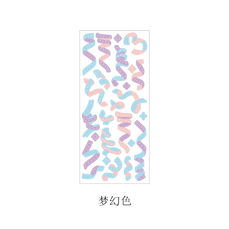 1 Sheet Ribbon Shiny Glitter Journaling Stickers E Stationery by The Kawaii Shoppu | The Kawaii Shoppu