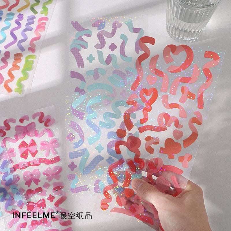 1 Sheet Ribbon Shiny Glitter Journaling Stickers Stationery by The Kawaii Shoppu | The Kawaii Shoppu