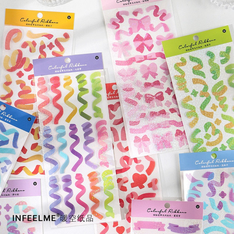 1 Sheet Ribbon Shiny Glitter Journaling Stickers Stationery by The Kawaii Shoppu | The Kawaii Shoppu