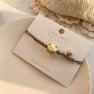 1 x Handmade Maneki Neko Red Rope Bracelet – Lucky Cat Charm Jewelry