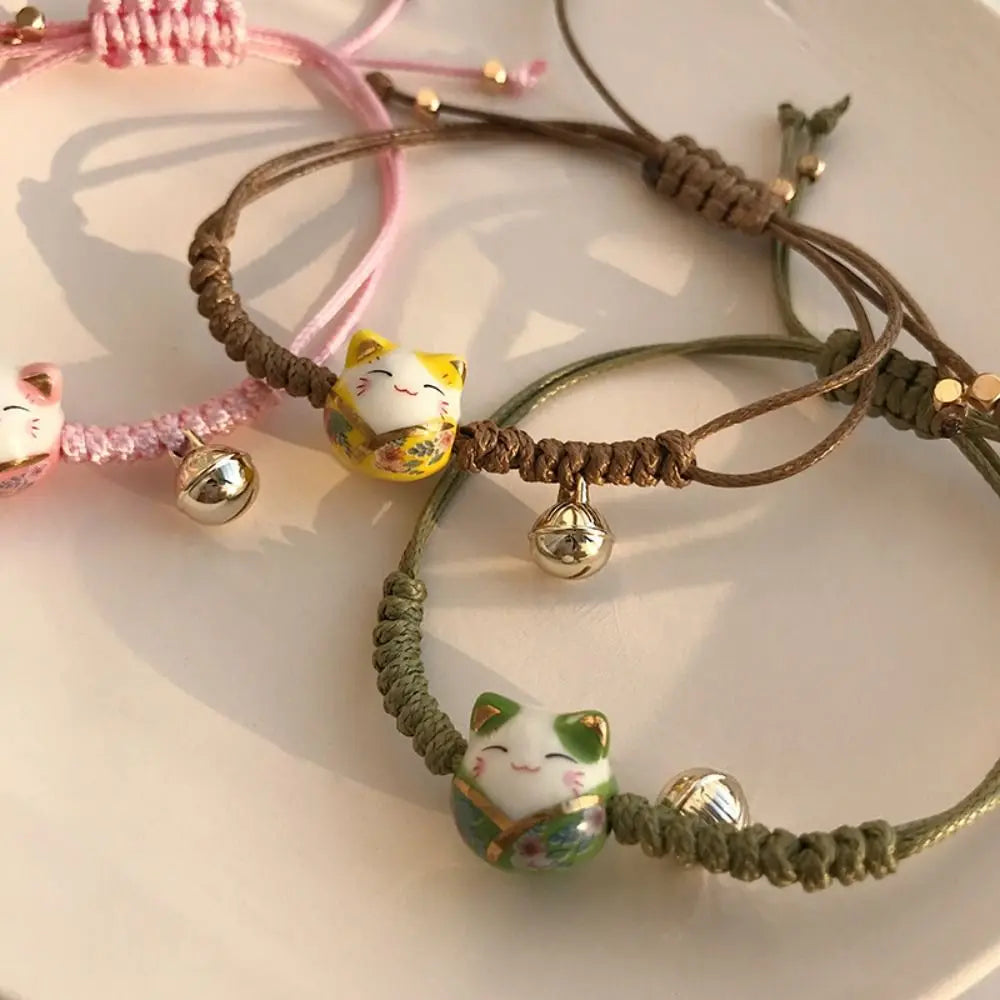 1 x Handmade Maneki Neko Red Rope Bracelet – Lucky Cat Charm Jewelry ...
